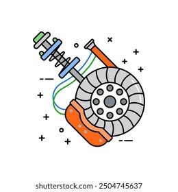 Brake System Check Fill Color Icon, Vector illustration