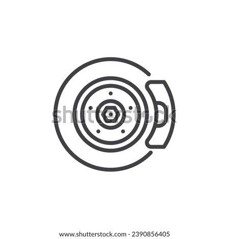 Brake System line icon. linear style sign for mobile concept and web design. Car brake disc and pads outline vector icon. Symbol, logo illustration. Vector graphics