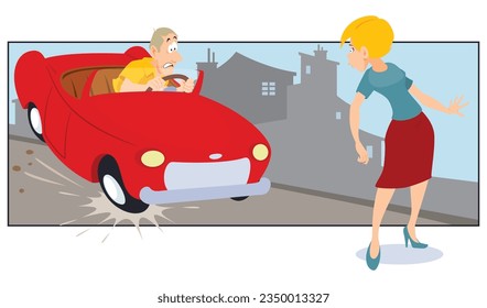 Сar braked hard. Driver is driving. Violation road rules. Illustration concept template for website, web landing page, banner, presentation, social, poster, promotion or print media.