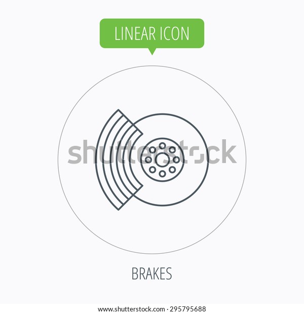 Brakes icon. Auto disk repair sign. Linear outline\
circle button. Vector