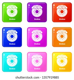 Brakes icons set 9 color collection isolated on white for any design