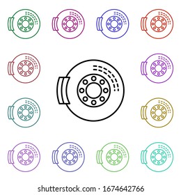 Brakes multi color style icon. Simple thin line, outline vector of motor sports icons for ui and ux, website or mobile application