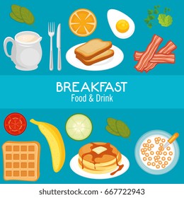 brakfast concept with food and drinks