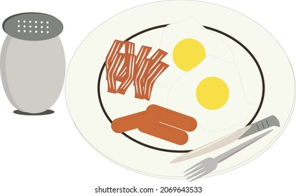 Brakfast menu illustration vector on plate with a bottle of salt