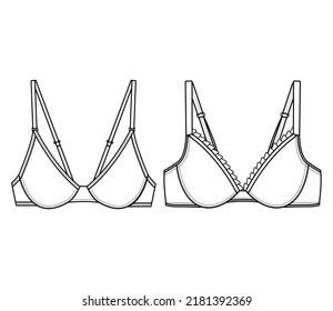 Bikіni bralette  V-Neck Bra Triangle Cup Top Wireless Bras, Sets of Bra Fashion Illustration, Vector, CAD, Technical Drawing, Flat drawing.