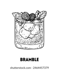 Bramble cocktail illustration. Hand drawn sketch. Vector illustration. Isolated object.