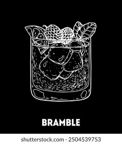 Bramble cocktail illustration. Hand drawn sketch. Vector illustration. Isolated object.