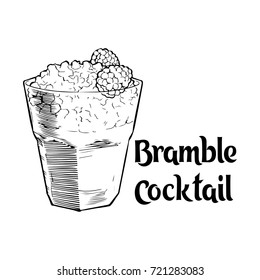 Bramble Cocktail. Vector illustration. Hand Drawn Vintage art
