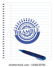Bramble emblem draw with pen effect. Blue ink. Vector Illustration. Detailed.