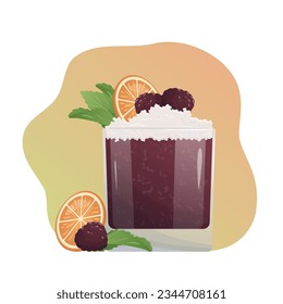 Bramble Gin Cocktail. Beach Holidays, summer vacation, party, cafe-bar, recreation concept. Vector illustration for banner, menu.