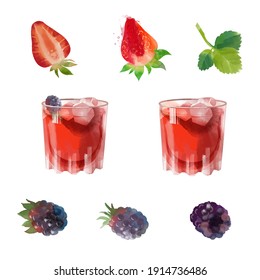 bramble gin  watercolor vector cocktail illustration