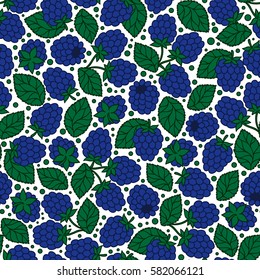 Bramble. Seamless pattern. Vector floral texture with forest berries. Hand drawn illustration with blackberry branches.