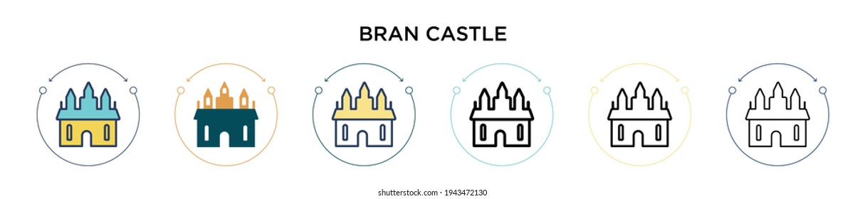 Bran Burg Symbol in vollem, dünnen Linie, Umriss und Strich Stil. Vektorgrafik von zwei farbigen und schwarzen Brauntönen, Vektorgrafiken-Symbolen, die für mobile, ui, web-basierte