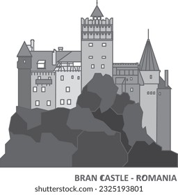 Bran Castle Romania Landmarks architecture, sightseeing. Vlad Tepes. Dracula Castle Transylvania vector gray