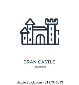 bran castle thin line icon. dracula, romania linear icons from monuments concept isolated outline sign. Vector illustration symbol element for web design and apps.