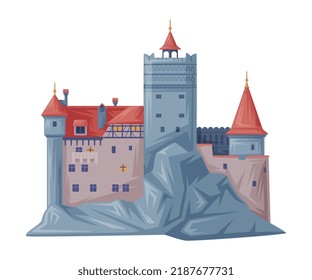 Bran Castle in Transylvania as Romania Traditional Symbol and Object Vector Illustration