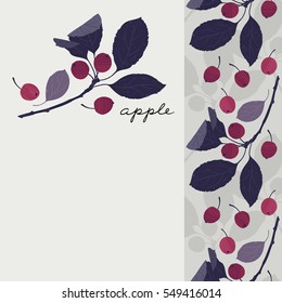 A branch of the apple tree and seamless vertical border. Vector illustration with hand-drawn texture.