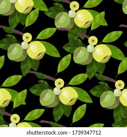 Branch of apples. Green apples. Fruit seamless pattern, abstract background. For paper, cover, fabric, gift wrapping, wall art, interior decoration. Simple surface pattern design. Vector