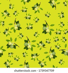 Branch of apples. Green and red apples. Fruit seamless pattern, abstract background. For paper, cover, fabric, gift wrapping, wall art, interior decoration. Simple surface pattern design. Vector
