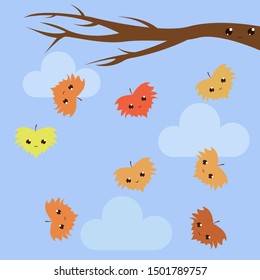 Branch with autumn maple leaves, vector illustration.