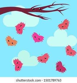 Branch with autumn maple leaves, vector illustration.