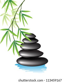 Branch of bamboo and rocks in the water.