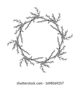 Branch with beautiful elements on the white background. Beautiful coloring book. Coloring book page. Isolated objects, vector