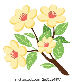 Ramo de belas flores amarelas com desenho de botão vermelho ilustração