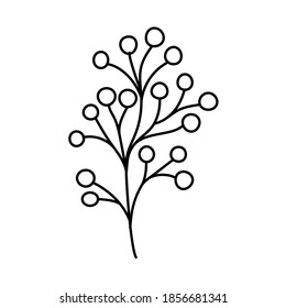 Branch with berries. Doodle vector illustration. Single hand drawn element isolated on white background. For greeting cards, posters, stickers and seasonal designs.