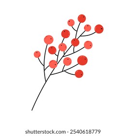 Branch with berries isolated cute vector illustration. Flat and doodle decorative elements.