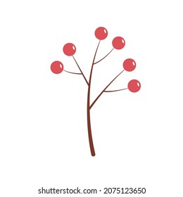 Branch with berries isolated on a white background. Vector element in a cute hand-drawn style. Aesthetic botanical illustration. Winter or autumn design
