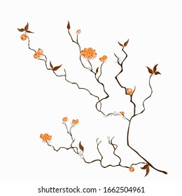 Branch with berries and leaves. Abstract vector freehand drawing.