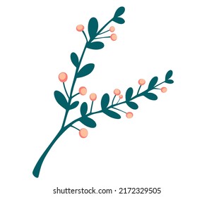 Branch with berries. Plant. For cooking, cosmetic package design, medicinal herb, treating, half care, prints. Vector cartoon illustration. 