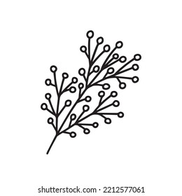 Branch with berries vector doodle illustration. Hand drawn Christmas plant