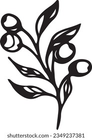 Rama con bayas gráficas vectoriales. Arte de la línea de Berries. Arte con tinta grabada en blanco y negro de vector Blueberry