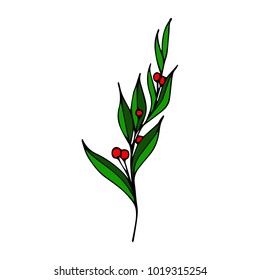 Branch with berries vector illustration. Doodle style. Design, print, decor, textile, paper