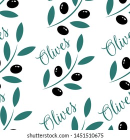 Branch of black olives in abstract style on white background