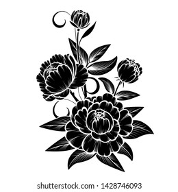 Branch of black roses on a white background