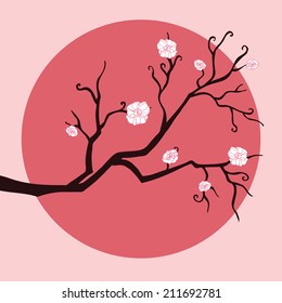 Branch in bloom. Vector background. Hand drawn illustration.