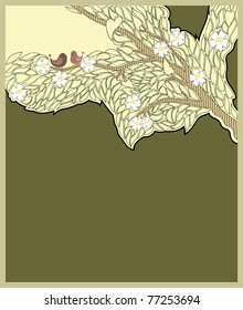 Branch of a blossom apple tree in the retro concept.