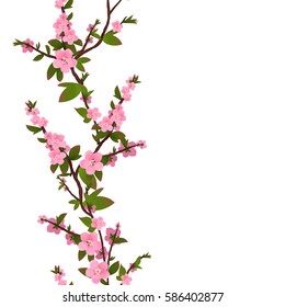 Branch of a blossoming peach vertical seamless pattern vector