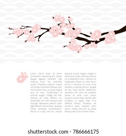 Branch of a blossoming plum. Vector template design of the page, cover, banner, etc.