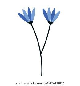 Branch with blue flowers in flat style. Flower Bell On Stem Vector Illustration, eps10
