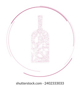 The a branch in a bottle symbol filled with pink dots. Pointillism style. Vector illustration on white background