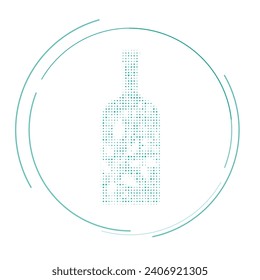 The a branch in a bottle symbol filled with teal dots. Pointillism style. Vector illustration on white background