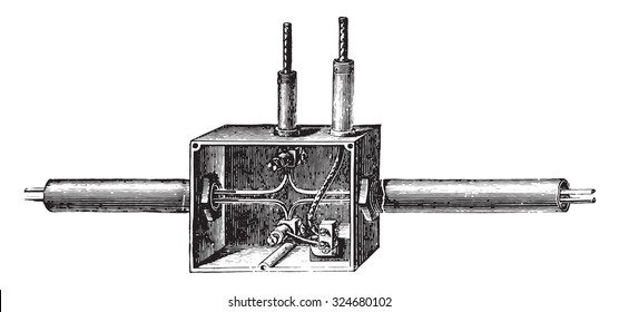 Branch box Edison pipe, vintage engraved illustration. Industrial encyclopedia E.-O. Lami - 1875.