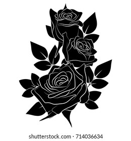 Branch of buds of roses with leaves on a white background..Rose tattoo.