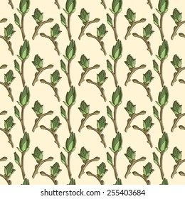 Branch with buds seamless pattern.