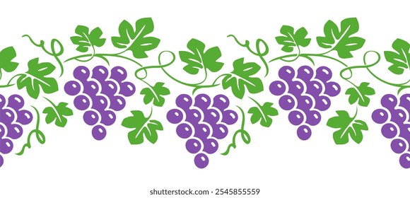 Rama con racimos de uvas moradas, hojas verdes y bayas. Ornamento decorativo floral de vid. Patrón sin fisuras