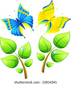 Branch and butterfly, isolated on white, vector